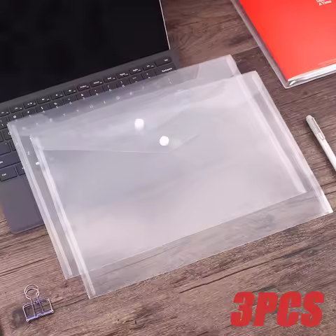 1-3PCS A4 Poly Envelope Folder with Snap Button Clear Waterproof Plastic Document Protector for Scho