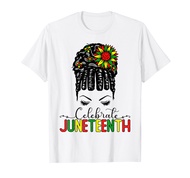 Awesome Messy Bun Juneteenth Celebrate 1865 June 19th Womens T-Shirt