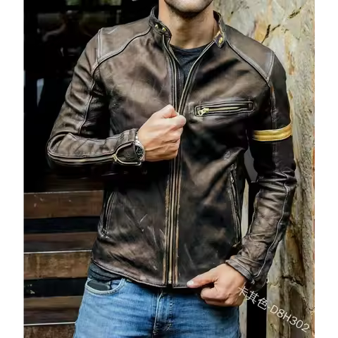 Men's Black Biker Vintage Distressed Cafe Racer Leather Jacket Motorcycle Classic Biker Jacket Aviat