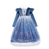 Elsa Frozen Snow Queen Elsa Anna Princess Baby Dress for Kids Girl Sequin Mesh Costume Wig Crown Wand Gloves Kid Toddler Clothes Birthday Gift Party Wear Full Set