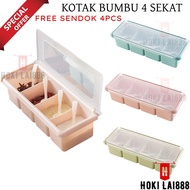 [HKL] 4-Section Long Spice Box with Spoon 4-Section Spice Box/ Salt Box/ Spice Box/