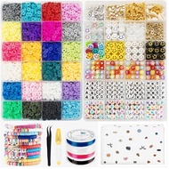 [sgstock] Bracelet Making Kit 7200 Pcs, Clay Beads for Jewelry Making DIY, Flat Round Polymer Letter