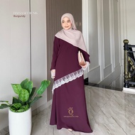 One Set Raya Setelan Rok Tunik Syar’i Hafsa Lebaran kurung Melayu Tulle Bordir Renda