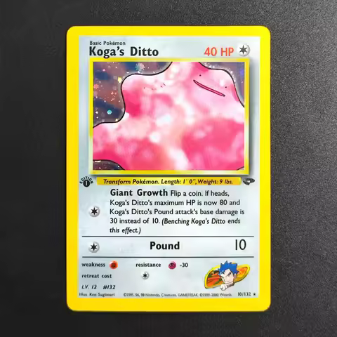 Proxy Pokemon Card EN Gym Challenge 1st Kogas Ditto 10/132 Super Rare Collectibles Card Single Class