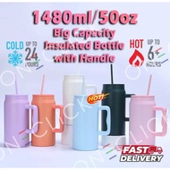 <Malaysia Stock>Modern 50oz Simple Car Cup Tumbler With Handle And Straw Lid Thermos Cup Reusable St