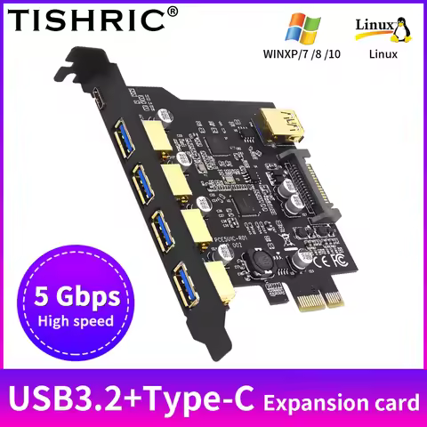 TISHRIC USB 3.2 PCIE Expansion Card PCIE 1X To USB 3.2 19in TYPE-C USB 3.2 Gen1 Adapter Multiplier U