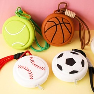 Cute Sports Keychain Wallet - Mini Silicone Coin Purse With Clip, Basketball Soccer Ball Design M7u3