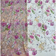 1 Yard (0.9X1.25M) Embroidery Flower Floral Mesh Lace Fabric with Sequins and Beads for Wedding Dres
