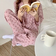 Cotton Sleepwear Korean Pajamas Women Autumn Cute Heart Print Pyjamas Long Sleeve Pijama Female Set 