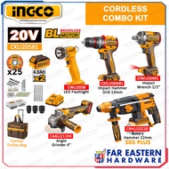 INGCO COMBO KIT Cordless Hammer Drill | Grinder | Rotary | Wrench | Flashlight 20V CKLI20581 INCOM