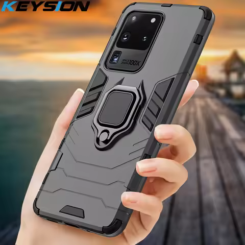 KEYSION Shockproof Armor Case for Samsung Galaxy S20 S20 Plus S20 Ultra Ring Holder Stand Phone Back