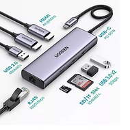 Bộ chuyển Type C sang 2×USB3.0+1×USB 2.0+2×HDMI +gigabits LAN+SD+TF 60Hz 60w PD 4K Ugreen 90119 CM4