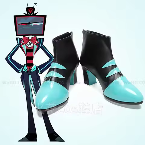 Hazbin Lucifer Cosplay Hotel Vox Cosplay Vox Shoes Vox Blue Black Shoes Women Men Leather Boots Blac