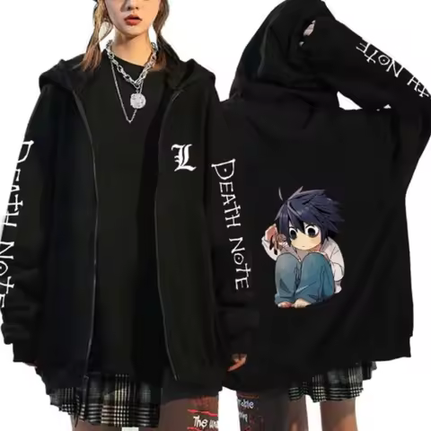 Anime Oversized Hoodie Death Note Zip Up Hoodie Moletom Feminino Casual Streetwear Sweatshirts Vetem