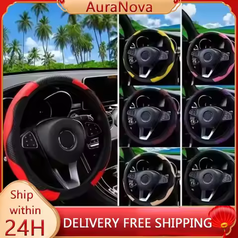 Car Steering Wheel Cover (Carbon Fiber Material) - Anti-Slip, Size: 14.57-14.96 Inches, Auto Accesso