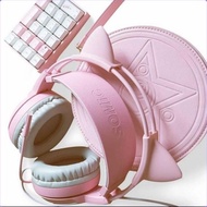HEADSET SOMIC G951 HEADPHONE GAMING TELINGA KUCING PINK NOIS 7.1