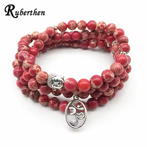 Ruberthen Fashion Yoga Ohm Bracelet New Design Women`s Healing Spiritual Jewelry Trendy Natural Red 