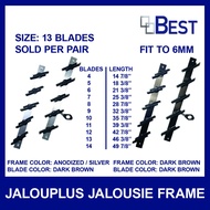 Jalouplus Jalousie Frame 13 Blades for Louver Window Dark Brown & Satin (Left & Right)