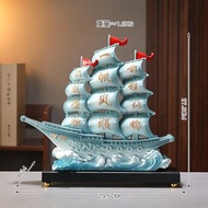 【一帆風順 藍色-帶底座】一帆風順帆船擺件 辦公室裝飾品  家居裝飾品 開業喬遷禮品 客廳玄關酒櫃裝飾工藝品 擺設裝飾