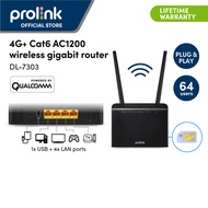 [Home/ Office/ Shop | Double the Speed] Prolink DL-7303 Smart 4G+ LTE CAT6 AC1200 Wireless Wi-Fi Dual-Band Gigabit Router with SIM Slot (With 4x LAN 1 USB port)