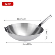 Konco  Stainless steel Wok Chinese cooking pot  Uncoated Pan Frying wok Gas stove Cooker Pan stir Fry Pan Kitchen Cookware