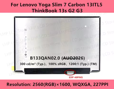 13.3" IPS Laptop LCD Screen B133QAN02.0 N133GCA-GQ1 For Lenovo Yoga Slim 7 Carbon 13ITL5 ThinkBook 1