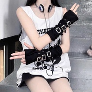 [7 Days Pre-Sale Period] Night Classroom Sleeve Female Black Half-Section Fingerless Gloves Metal Bu