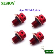 XLSION 4pcs M12x1.5 Red Oil Magnetic Drain Bolt Plug For Chinese Engine 50cc-160cc Lifan YX Loncin P