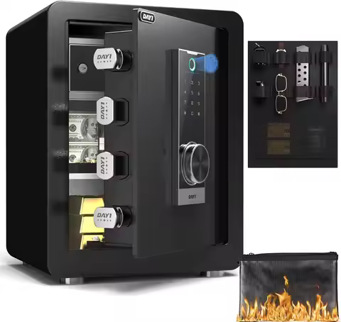 Biometric Fingerprint Safe Box, 2.0 Cubic Feet Home Safes with Fireproof Bag, Digital Touchpad Secur