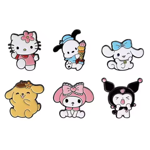 Sanrio Enamel Lapel Pins Hello Kitty Kuromi Cinnamoroll My Melody Metal Brooches Badge for Backpack 