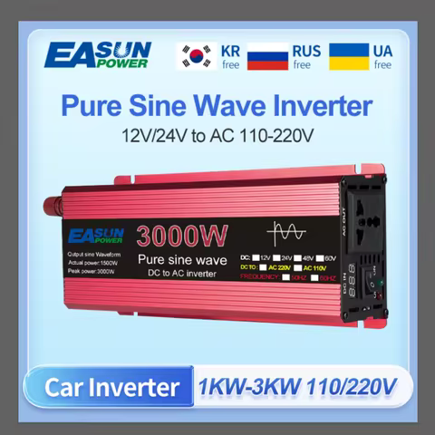 EASUN Pure Sine Wave Inverter 12V 24V To 110V220V Voltage Electric Motorcycle 3KW Transformer Power 