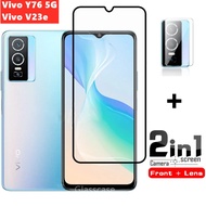 2 in 1 Tempered Glass Protection Film For Vivo Y76 5G V23e 4G 5G Y76S Y74S Full Cover Screen Protect