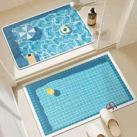 VIKAMA Cartoon Cute Pool Print Rug Bathroom Entrance Anti-Slip Bathroom Absorbent Rug Entrance Hallw