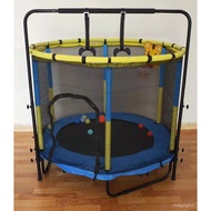 Children's Trampoline Indoor Game Trampoline Home with Safety Net Bounce Bed with Horizontal Bar Game Fitness Trampoline