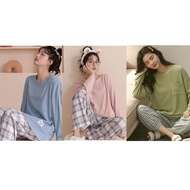 CAIYIER Women Pyjamas Long Sleeve Sleepwear Baju Tidur Wanita perempuan Fashion Solid Color Leisure 
