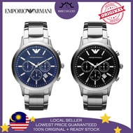 [Authentic] Emporio Armani Classic Chronograph Black Blue Dial Steel Original Men Watch Jam Tangan Lelaki AR2434 AR2448