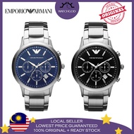 [Authentic] Emporio Armani Classic Chronograph Black Blue Dial Steel Original Men Watch Jam Tangan L