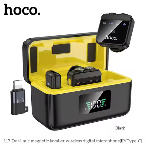HOCO L17 Dual-mic Magnetic Lavalier wireless digital microphone For iPhone Android Portable Audio Vi
