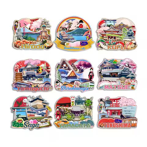 Tokushima Yamagata Saga Matsue Yamaguchi Kofu Yawatahama-shi Hirado Shirakawago Japan Fridge Magnet 