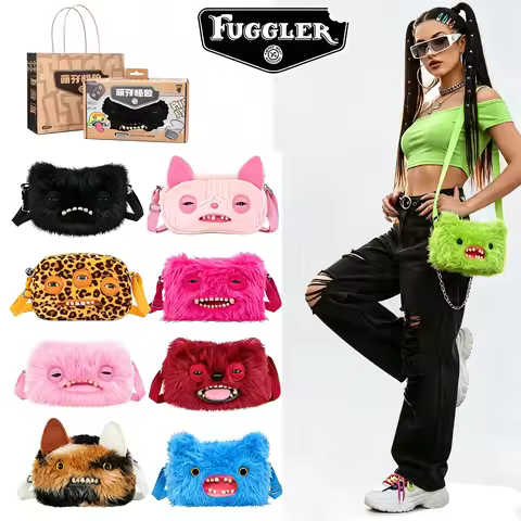 Original Fuggler Ugly Teeth Monster Plush Toys Shoulder Bag Fuggler Wide Eyed Weirdo McStinkles Cat 