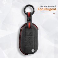 Car Remote Key Cover Protector For Peugeot 208 308 408 508 2008 3008 5008 Alcantara Suede 2023 2024 