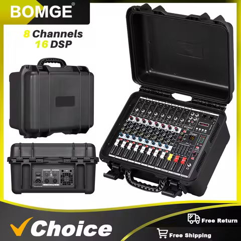 BOMGE HK-8 Professional Mixer with Power Amplifier, 8 Channels DJ Audio Mixer, 16 DSP Effects