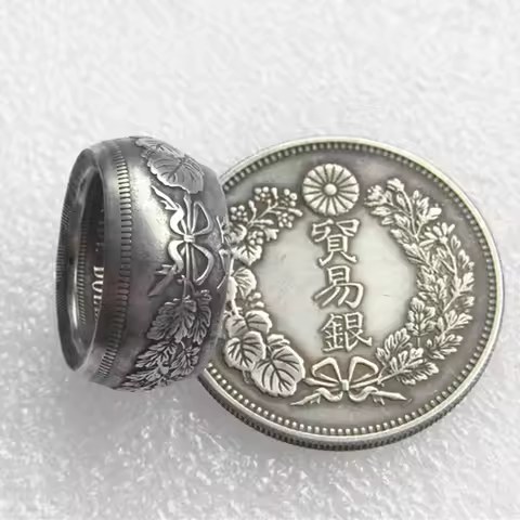 Japan Meiji 7 Year Reproduction Trade Dollar copper-nickel alloy Coin Ring Handmade In Sizes 8-16