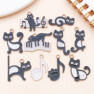 Cartoon Cute Oil Dripping Music Piano Music Symbol Black White Cat Zinc Alloy Pendant DIY Keychain J