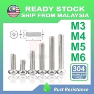 M3 M4 M5 M6 Screw Stainless Steel 304 Pan Head Machine screw ( 8/10/12/16/20/…/40mm ) Round Head screw ( + )