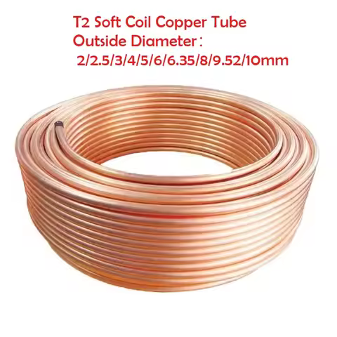 T2 Copper Tubing Soft Coil Red Copper Tube Air Conditioning Refrigeration Capillary Wire Pipes OD 2/