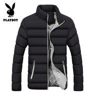 花花公子（PLAYBOY）棉服男冬季新款加厚防风保暖外套韩版潮流时尚百搭棉衣 黑灰 2XL