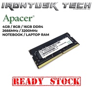 Apacer Notebook Ram 4GB / 8GB / 16GB DDR3/DDR3L/DDR4 1600/2666/3200 mhz SODIMM Memory Module/RAM