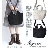 日本 Basic Traditional 黑色LACE 蕾絲 Mini 手挽 斜咩袋