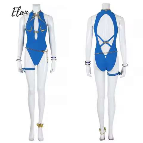 Blue Chun Li Cosplay Costume Street Fighter 6 Chun Li Swimsuit Bodysuit Accessories Full Set Girl Ro